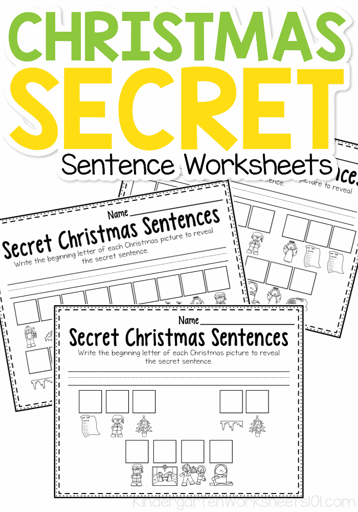 Secret Sentence Christmas Worksheets for Kindergartners